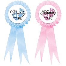 GLOBLELAND 2Pcs Mommy to Be & Daddy to Be Badge Pins Footprints Pattern Gender Reveal Baby Shower Party Button Pins What Will Baby Be Ribbon Brooches Gifts for Parents of Newborns, 7.7x3.4 Inch