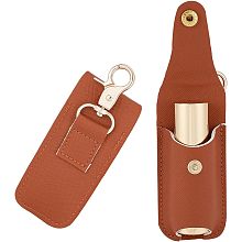 WADORN 2pcs PU Leather Sleeve Chapstick Pouch, Portable Lipstick Storage Bags with Clasp Clip-on Chapstick Sleeves Lip Balm Travel Storage Case Holder Cosmetic Organizer Accessories, Brown