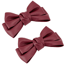 PandaHall Elite Leather Bowknot Shoe Decorations, Detachable Shoe Buckle Clips, with Iron Findings, Dark Red, 75x116x30mm