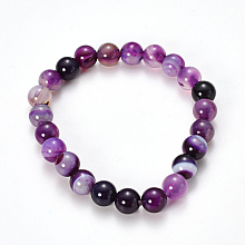 Honeyhandy Natural Striped Agate/Banded Agate Beaded Stretch Bracelets, Dyed, Round, Purple, 2-1/8 inch(55mm)