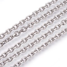 Honeyhandy 201 Stainless Steel Cable Chains, Diamond Cut Chains, Unwelded, Faceted, Oval, Stainless Steel Color, 3.5mm, Links: 5x3.5x1mm