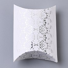 Honeyhandy Paper Pillow Candy Boxes, for Wedding Favors Baby Shower Birthday Party Supplies, Rectangle, Silver, Floral Pattern, Fold: 9.1x6.3x2.65cm, Unfold: 11.3x6.9x0.1cm