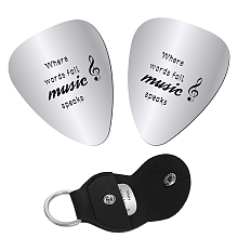 CREATCABIN 2pcs Guitar Picks Where Words Fail Music Speaks Bass Picks Electric Guitar Pick Musician Gift for Guitarist Son Husband Boyfriend Fiance Dad Friend with PU Leather Keychain 1.26 x 0.86 Inch