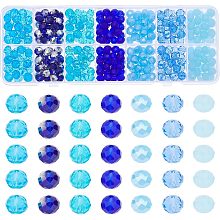 PandaHall Elite 350pcs Blue Crystal Beads 8mm Seaside Faceted Glass Beads 7 Styles Briolette Loose Beads Spacers Craft Beads for Summer Boho Surf Bracelet Necklace Earring Keychain Jewelry Making