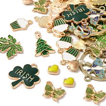 Alloy Enamel Pendants, Mixed Shape, Mixed Metal Color, Green, 8~40x4.5~30.5x1~5mm, Hole:0.8~3mm