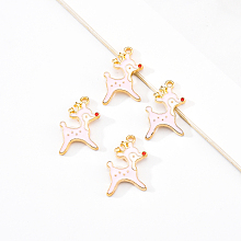 Honeyhandy 20Pcs Light Gold Alloy Enamel Pendants, Deer, Pink, 21x14x3mm, Hole: 1.6mm