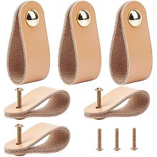 GORGECRAFT 6Pcs Leather Drawer Pull Leather Cabinet Handle Wardrobe Door Handle Pulls Knob with Screws for Closet Dresser Drawers Cabinet, Gold