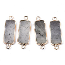 Honeyhandy Natural Labradorite Links Connectors, with Light Gold Tone Brass Findings, Rectangle, 27~30x10x2.5mm, Hole: 2.5mm