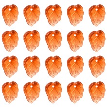 Autumn Theme Two-Tone Transparent Glass Charms, Leaf, Dark Orange, 13.5x10.5x3.5mm, Hole: 1.2mm