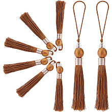 GORGECRAFT 8PCS Large Tassel Key Colorful Handmade Silky Floss Tiny Craft Tassels with Plastic Beads for DIY Craft Accessory Home Decoration(Coconut Brown)