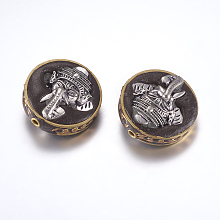 Honeyhandy Handmade Indonesia Beads, with Brass Findings, Nickel Free, Flat Round with Elephant, Black, Raw(Unplated), 28~28.5x13~14mm, Hole: 2mm