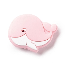 Honeyhandy Silicone Focal Beads, Baby Chew Teething Beads, Whale, Pink, 21.5x30x9.5mm, Hole: 2mm