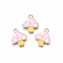 Honeyhandy Autumn Theme Alloy Enamel Charms, Cadmium Free & Lead Free, Mushroom, Pink, 15x13x1.5mm, Hole: 1.5mm