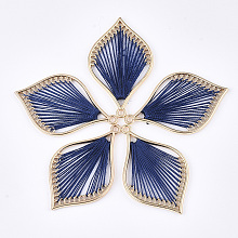 Honeyhandy Cotton Thread Woven Pendants, with Alloy Findings, Leaf, Golden, Marine Blue, 43x26.5x2mm, Hole: 1.8mm