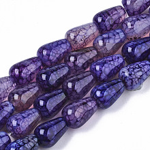 Honeyhandy Natural Crackle Agate Beads Strands,  Dyed & Heated, Teardrop, Indigo, 14x10mm, Hole: 1mm, about 28pcs/strand, 15.35 inch(39cm)