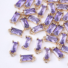 Honeyhandy Transparent Glass Charms, with Brass Findings, Faceted, Rectangle, Light Gold, Medium Purple, 8.5x4x3mm, Hole: 1mm