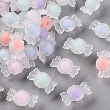 Honeyhandy Transparent Acrylic Beads, Frosted, Bead in Bead, Candy, Mixed Color, 9x17x8.5mm, Hole: 2mm