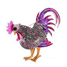 Honeyhandy Rhinestone Rooster Brooch Pin, Chinese Zodiac Alloy Badge for Backpack Clothes, Dark Violet, 65x50mm