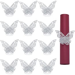 Butterfly Paper Napkin Rings, Napkin Holders Serviette Ring Buckles, for Restaurant Daily Accessaries, Silver, 221x60x0.5mm