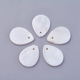 Honeyhandy Shell Pendants, Dyed, teardrop, White, 20x15x2mm, Hole: 1.4mm