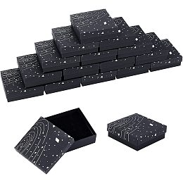 NBEADS 15 Pcs Black Cardboard Jewelry Boxes, 3.6x3.6x1.2 Galaxy Pattern Square Jewelry Box Cardboard Packaging Box with Black Sponge for Rings Watches Earrings Bracelet Gift Packaging and Display