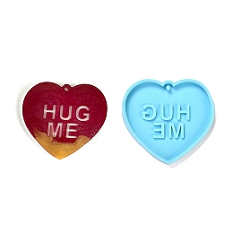 Honeyhandy DIY Pendant Silicone Molds, Resin Casting Molds, For UV Resin, Epoxy Resin Jewelry Making, Valentine's Day Theme, Heart with Word Hug Me, Deep Sky Blue, 60x66x6mm, Hole: 3mm