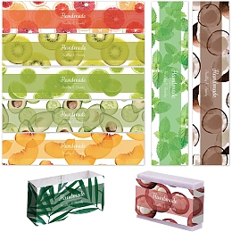 PandaHall Elite 9 Styles Fruit Wrap Paper Tape, 90pcs Khaki Olive Avocado Mangosteen Leaf Soap Paper Wrapper Label Tags Sleeves Covers Craft Gift Tape Band Label for Handmade Soap Bars Gift Wrapping