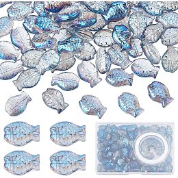 SUNNYCLUE 1 Box Glass Fish Beads Ocean Animal Spacer Bead Fish Beads for Jewelry Making Summer Sea Beading Supplies Bracelet Making Kit Elastic Crystal Thread Necklace Craft Supplies Sky Blue