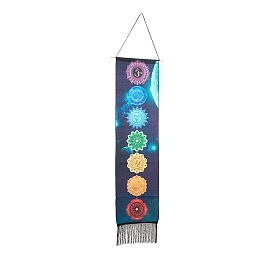 Honeyhandy Chakra Theme Linen Wall Hanging Tapestry, Vertical Tapestry, with Tassel, Wood Rod & Iron Traceless Nail & Cord, for Home Decoration, Meditation, Rectangle, Universe Themed Pattern, 164cm