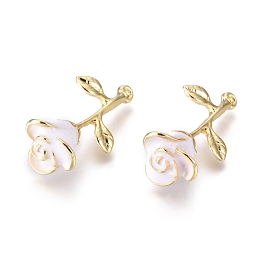 Honeyhandy Alloy Pendants, with Enamel, Rose Flower, Golden, White, 27x14x9mm, Hole: 1.4mm