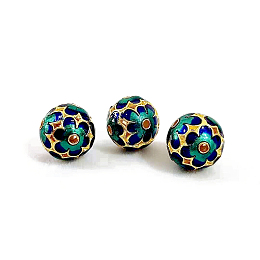 Honeyhandy Handmade Cloisonne Beads, Enamel, Round, Green, 11mm