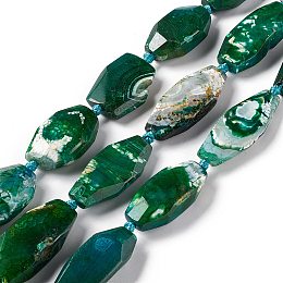 Honeyhandy Natural Agate Beads Strands, Dyed, Faceted, Polygon, Dark Green, 27~45x16~18x6.5~9mm, Hole: 1.6mm, about 9~14pcs/strand, 15.75~17.32 inch(40~44cm)