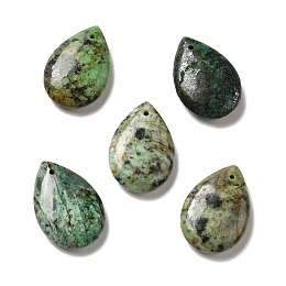 Honeyhandy Natural African Turquoise(Jasper) Pendants, Teardop Charms, 25x17.5x5.5~6.5mm, Hole: 1.2~1.5mm