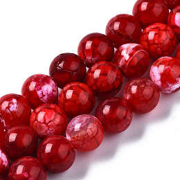 Honeyhandy Dyed Natural Crackle Agate Beads Strands, Round, Red, 8~8.5mm, Hole: 1mm, about 48pcs/strand, 15.1 inch