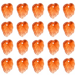 Autumn Theme Two-Tone Transparent Glass Charms, Leaf, Dark Orange, 13.5x10.5x3.5mm, Hole: 1.2mm