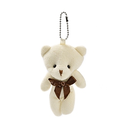 Honeyhandy PP Cotton Mini Animal Plush Toys Bear Pendant Decoration, with Ball Chain, Floral White, 150mm