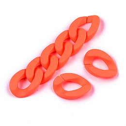 Honeyhandy Opaque Spray Painted Acrylic Linking Rings, Fluorescence, Quick Link Connectors, for Curb Chains Making, Unwelded, Twist, Orange, 29x20.5x6mm, Inner Diameter: 8x16mm