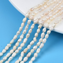 Honeyhandy Natural Cultured Freshwater Pearl Beads Strands, Rice, Seashell Color, 3.5~6x3~4mm, Hole: 0.7mm, about 72~76pcs/strand, 13.58 inch~13.98 inch(34.5cm~35.5cm)