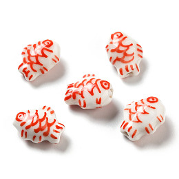 Honeyhandy Handmade Printed Porcelain Beads, Fish, Red, 14.5~15x11.5~12x7~7.5mm, Hole: 1.6mm