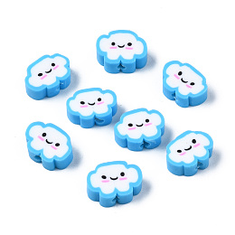 Honeyhandy Handmade Polymer Clay Beads, Cloud with Smiling Face, Light Sky Blue, 6~8.5x10~11.5x4.5~5.5mm, Hole: 1.8mm