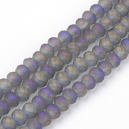 Honeyhandy Electroplate Glass Beads Strands, Faceted, Matte Style, Rondelle, Steel Blue, 6x4.5mm, Hole: 1mm, about 87~90pcs/strand, 15.7 inch