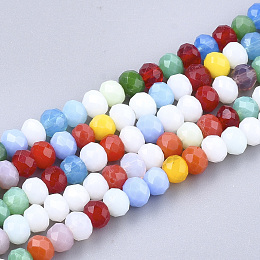 Honeyhandy Electroplate Glass Beads Strands, Faceted, Rondelle, Mixed Color, 4x3mm, Hole: 1mm, about 142~145pcs/strand, 18.7 inch