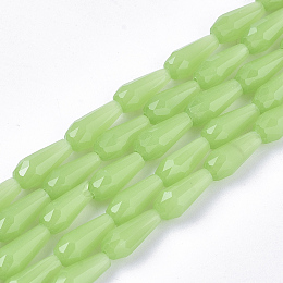 Honeyhandy Glass Beads Strands, Imitation Jade, Faceted, Teardrop, Pale Green, 9~10x4mm, Hole: 1mm, about 72pcs/Strand, 26.38~27.17 inch(67~69cm)