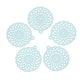 Honeyhandy 430 Stainless Steel Filigree Pendants, Spray Painted, Etched Metal Embellishments, Flower, Pale Turquoise, 30x27x0.5mm, Hole: 1.8mm