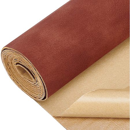 BENECREAT 12x53 Inch Self-adhesive Synthetic Leather Saddle Brown Frosted PU Leather Repair Patch for Sofa Couch Car Seating Furniture, 1mm Thick