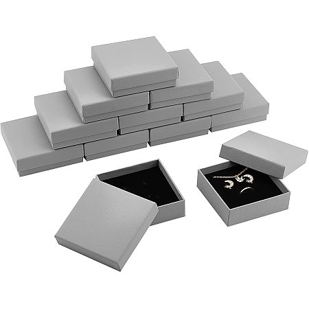NBEADS 12 Pcs Cardboard Jewelry Boxes, Gray Paper Boxes Set Storage Boxes with Sponge Mat for Bracelet Necklace Earring Pendants Jewelry, 9.2x9.2x3.1cm