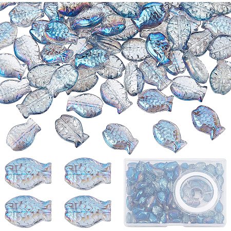 SUNNYCLUE 1 Box Glass Fish Beads Ocean Animal Spacer Bead Fish Beads for Jewelry Making Summer Sea Beading Supplies Bracelet Making Kit Elastic Crystal Thread Necklace Craft Supplies Sky Blue