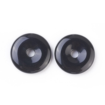 Honeyhandy Natural Obsidian Pendants, Donut/Pi Disc, Donut Width: 12~12.5mm, 30~31x6~7mm, Hole: 6mm