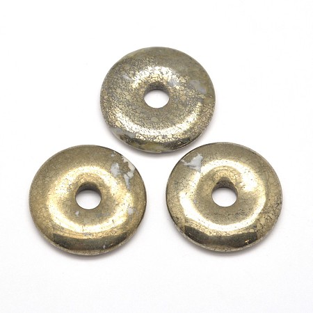 Honeyhandy Donut/Pi Disc Natural Pyrite Pendants, Donut Width: 15.5mm, 40x6mm, Hole: 9mm