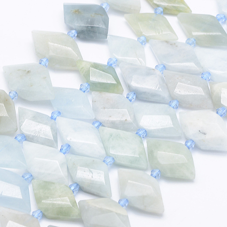 NBEADS Natural Aquamarine Beads Strands, Faceted Rhombus, 12~14x3~26x4~7mm, Hole: 1mm; about 23pcs/strand, 15.3